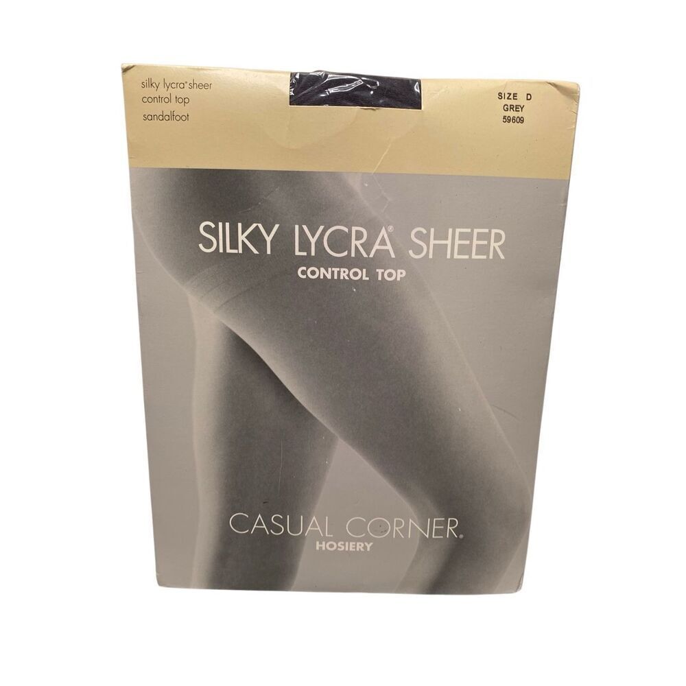 Casual Corner Silky Lycra Sheer Control Top Pantyhose Grey Size D Sandalfoot